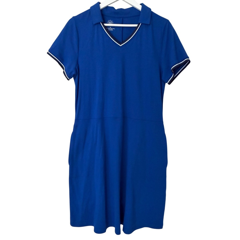 T by Talbots Blue UPF 50 Polo Dress Short Sleeve Pockets Cotton Blend Size LP